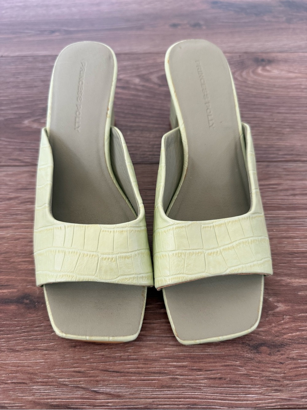 Mint Green Croc-Embossed Slide Heels - princess Polly